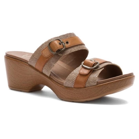 Dansko Shoes - Women's Dansko Jessie Sand Lizard Slides Clogs Buckle Sandals Size 37 tan